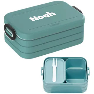 Mepal Bento Lunchbox Take A Break Midi - Personalisierte Brotdose mit Namen - Bento-Fach & Gabel - Geeignet für bis zu 4 Butterbrote - BPA-frei & Spülmaschinenfest - 900 ml - Nordic Green