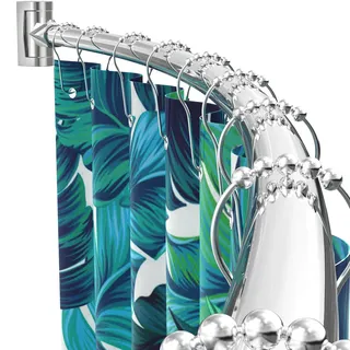 Gebogene Duschvorhangstange für Badezimmer, 96,5-183,9 cm, verstellbare Länge, gebogene Duschstange, Metallstangen und Halterungen, runde Duschvorhangstangen, drehbare Halterung für großen