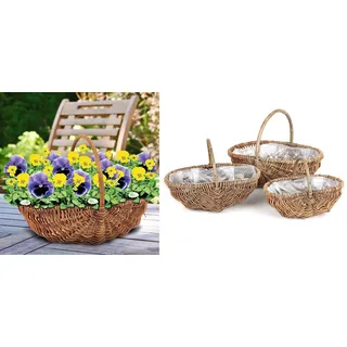 Weidenkorbset 3 Körbe mit Folie Pflanzkorb Weidenkorb Erntekorb Präsentkorb neu