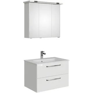 Xora Badezimmer , Weiß Hochglanz , Metall , 6 Fächer , 2 Schublade(n),2 Schublade(n) Schubladen , 77 cm , Made in Germany , hängend, Typenvielfalt , Badezimmer, Badmöbelsets & Badmöbelserien, Badmöbel-Sets