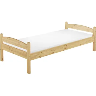 Einzelbett Bettrahmen 90x200 Kieferbett natur Massivholz Futonbett Zubehör wählbar V-60.32-09Rollrost und Matratze inkl. - Naturbelassen