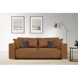 OTTO home 3-Sitzer »BEATRICE auch als Schlafsofa mit Bettkasten, B/T/H 250/107/92 cm« wahlweise mit Bettfunktion, incl. 2 Zierkissen, Wellenfederung, gelb