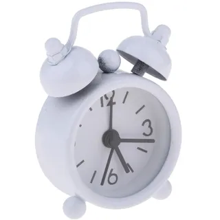 Xingdianfu Analoger Mini-Nostalgie Wecker - Nachttisch-Wecker Mit Lautem Alarm, Retro-Design, Lautlos Kein Ticken (Knopfbatterie Nicht im Lieferumfang Enthalten) (Weiß)
