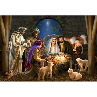 YongFoto 2,5x1,8m Weihnachtskrippe Hintergrund Weihnachten Fotohintergrund Jesus-Geburt Christus Krippe Schaf Geburt Jesu Hintergrund Fotostudio für die Heilige Kommunion Party Fotostudio-Requisiten