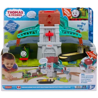 Thomas & Friends - Bulstrode und Lenkbrücke, Playset 2,4 Meter Strecke mit Percy-Lokomotive, Mobile Brücke mit Taste zur Aktivierung der Geräusche, Spielzeug für Kinder, 3+ Jahre, HYR82