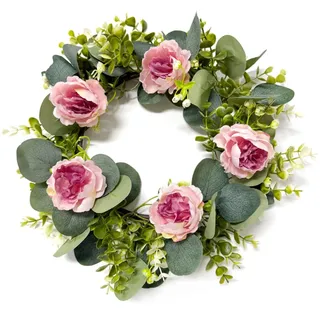 Xiyocadt 35cm Türkranz,Frühling Kränze,Sommer Alle Jahreszeiten Blumenkranz,Blume Kranz Pfingstrose Girlande,Kunstblumen,für Haustür, Fenster, Wand, Garten, Hochzeit, Festival, Party (Hellviolett)