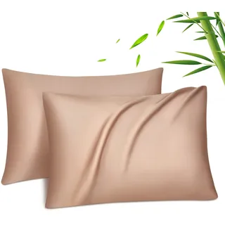 Fittia Lyocell Bambus Kissenbezug 40x60, kühlend atmungsaktiv Herbst Orange | Kopfkissenbezug 2er-Set, Bambusviskose, seidig weich, temperaturregulierend feuchtigkeitsableitend, verdeckter Reißverschluss
