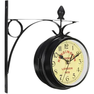 Milageto Doppelseitige Bahnhofsuhr, Vintage-Wanduhr mit Halterung, wasserdichte Gartenuhr für den Außenbereich, Retro-Eisenbahnhofsuhr, 22 cm, große Hängeluhr für den Innen- und Außenbereich, Stil b