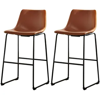 SURFOU Barhocker mit lehne 2er Set, Barstuhl, Küchenhocker mit Metallgestell, Kunstleder, Vintagebraun, Mid-Century-Modern-Stil, 76 cm hoch, Hausbar, Küche, Esszimmer, Einfache Montage