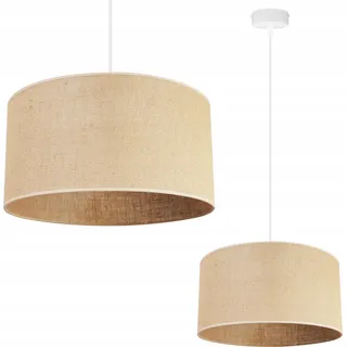 Light-Home Juta Hängelampe - Metall mit Lampenschirm aus Stoff - E27 - Klassisch 1-Flammig 35 cm - Weiß Basis und Jute - Weiß, Braun