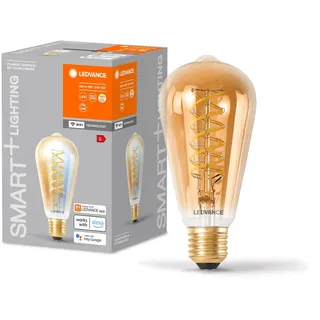 LEDVANCE SMART+ wifi LED-Lampe, Gold-Tönung, 8W, 650lm, Edison-Form mit 64mm Durchmesser & E27-Sockel, regulierbares Weißlicht (2200-5000K),