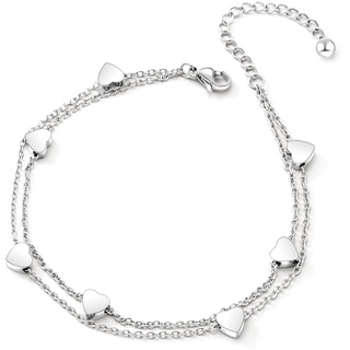 Fußkettchen,Herzen Fussketten für Frauen,Damen fußkette,Silber Fußkette Damen,Edelstahl Fußkettchen für Damen,Edelstahl Love Armband Damen,Herzen Armband,Fußkette Silber Geschenk für Frauen,9.5in+2in