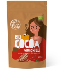 DIET-FOOD - Bio Schokolade - Kakaopulver - mit Rohrzucker - 200 g - für heiße Getränke mit Wasser- oder Milch - ohne künstliche Zusatzstoffe - Fertiggericht - Trinkschokolade mit Geschmack Chilli