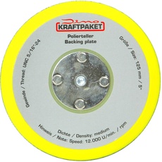 Dino KRAFTPAKET 640259 125mm-Stützteller-5/16-24 mit Klett Polierteller für Exzenter Poliermaschine 600W-8mm, 650W-9mm Hub, Gelb