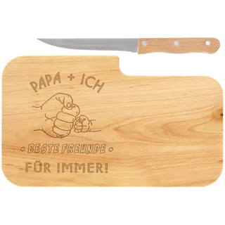 LASERHELD | Brotzeitbrett Holz mit Gravur “Papa + Ich” & Messer | 26 x 15 cm | Frühstücksbrettchen Holz Schneidebrett Jausenbrett | Geschenk für Männer Papa Vatertag