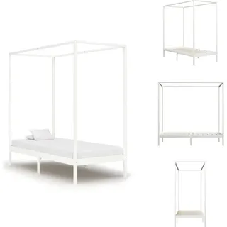 vidaXL Himmelbett-Gestell Weiß Massivholz Kiefer 90 x 200 cm - Betten & Bettgestelle - Weiß