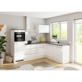 P & B Winkelküche L-Form 260 x 175 cm Weiß Hochglanz