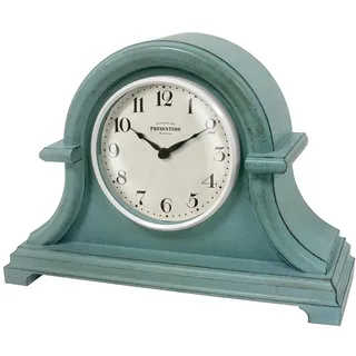 Presentime & Co. Kaminuhr, Vintage-Bauernhaus-Serie, Napoleon-Schreibtisch- und Regaluhr, 33 x 25,4 cm, gewölbtes Objektiv, Quarzwerk, ABS-Kunststoffgehäuse, antikes Blaugrün-Finish