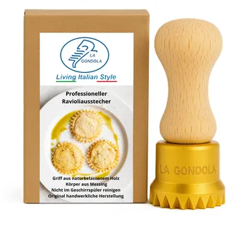 La Gondola Ravioli-Stempel - Rund Blume 50mm | Italienisches Pasta-Werkzeug für Zuhause und gewerbliche Küche | Messing & Naturholz Einfach | Tortellini Raviolii Ausstecher Made in Italy (Ravioli)