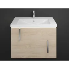 Burgbad Eqio Keramik-Waschtisch inklusive Waschtischunterschrank und LED-Waschtischunterschrankbeleuchtung, Breite 930 mm, SEZA093, Farbe (Front/Korpus): Eiche Dekor Cashmere / Eiche Dekor Cashmere, Griff Chrom G0157