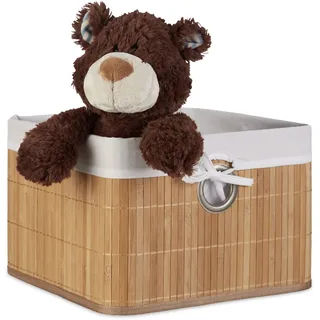Relaxdays Aufbewahrungskorb 4er Set, Stoffbezug, Bambus, rechteckig, natur | Accessoires, Spielzeug, HxBxT: 20x31x31 cm