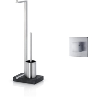 blomus -MENOTO- Stand WC-Garnitur aus mattiertem Edelstahl, freistehender Toilettenbutler (63,5 x 15 x 20 cm) & MENOTO- Wandhaken aus mattiertem Edelstahl (2,6 x 6 x 6 cm)