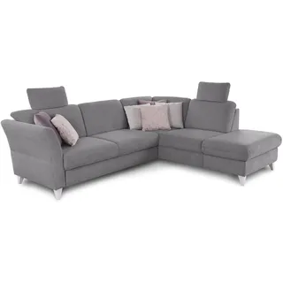 CAVADORE Schlafsofa Trend / Skandinavisches Ecksofa mit Federkern, Bettfunktion, Stauraum in der Ottomane und 2 Kopfstützen / 249 x 86 x 162 / Chenille, Grau
