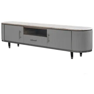 KAWOLA Lowboard MARIA TV-Bank Marmorplatte Kunstleder grau