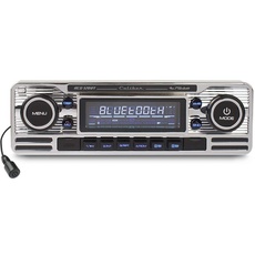 Caliber Retro Autoradio - Auto Radio Bluetooth USB - FM - 1 DIN Radio Auto - Autoradio Oldtimer - Mit Freisprechfunktion und LCD-Anzeige - Silber