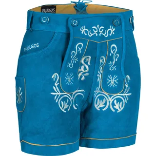 PAULGOS Damen Trachten Lederhose + Träger, Echtes Leder, Kurz in 8 Farben Gr. 34-50 M2 - Blau
