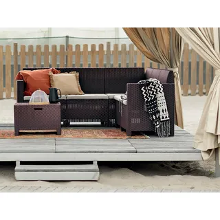 Dmora - Lounge-Set für den Außenbereich Eris, Garten-Set mit Kissen, Lounge-Set für den Innenbereich in Rattan-Optik, 100% Made in Italy, Braun