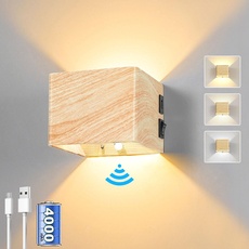 Wandleuchte Innen Lampe mit Bewegungsmelder Innen Batterie 3 Farben 5W, Wandlampe mit Schalter Aluminium Akku 4000mAh USB Aufladbare Wandbeleuchtung Magnetische Flurlampe für Wohnzimmer