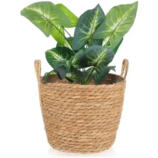 Tagtight Gewebter Blumentopf übertopf aus Water Hyacinth, Boho Aufbewahrungskorb, Pflanzenkorb Organizer, Pflanzenbehälter Vase, Korb-Pflanzgefäß, Plant Pot Heimdekoration, 25 * 25 * 20cm