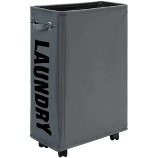 DOKEHOM 25-Inches Slim Wäschekorb auf Rollen, Zusammenklappbarer Rollender Wäschekorb, Faltbare schmale Eckaufbewahrung (Dunkelgrau)