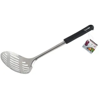 Fackelmann Abseihlöffel 33 cm BLACK, Küchenhelfer aus Edelstahl, Schaumlöffel mit anti-Rutsch-Funktion (Farbe: Silber/Schwarz), Menge: 1 Stück