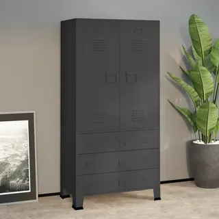 The Living Store Industrial Kleiderschrank Anthrazit 90x50x180 cm Metall - Grau