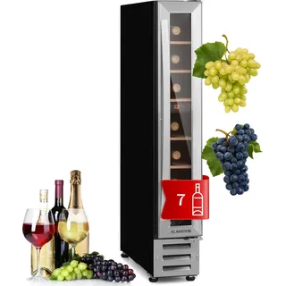 Klarstein Weinkühlschrank, 1 Zonen Getränkekühlschrank, Kleiner Einbau-Weinschrank Schmal, 20L Wein-Kühlschrank mit Glastür, Indoor/Outdoor Flaschenkühlschrank, Wine Fridge 5-22°C, 7 Flaschen - Silber