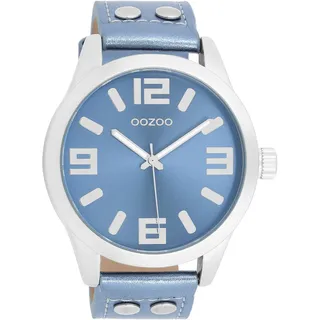 Oozoo - Timepieces Damen Uhr metallic Blue | Armbanduhr Damen mit Lederarmband | Moderne Uhr für Frauen - Edle Analog Damenuhr in rund C1079 (46mm)