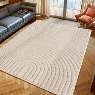 Ayyildiz Teppiche Teppich "ART 1122, auch als Läufer und in Rund erhältlich" rechteckig 8 mm Höhe Boho Design, 3D Optik, Struktur Hoch Tief, skandinavisch, Wohnzimmer, creme