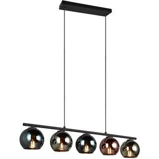 lightling Modern Pendellampe Shawn, Glasschirme in Blau, Grün und Kupfer, Höhe anpassbar, Deckenmontage, exkl. 5 x E14 max. 10W, Höhe 150 cm, Breite 83 cm, Metall