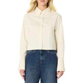Amazon Essentials Damen Oversize-Bluse aus Baumwoll-Stretch-Popeline mit Knopfleiste, Creme, M