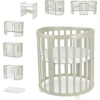 Waldin Babybett OWAL Kinderbett 7in1 mit Matratze, mitwachsendes Kinder-Bett,Ohne Stoffset,Holz olive - Olive