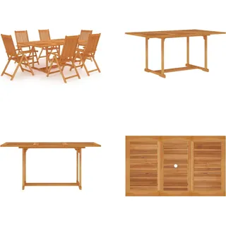 vidaXL 7 tlg. Garten Essgruppe Massivholz Teak - Garten-Essgruppe - Garten-Essgruppen - Gartenmöbel-Set - Gartenmöbel-Sets - Braun