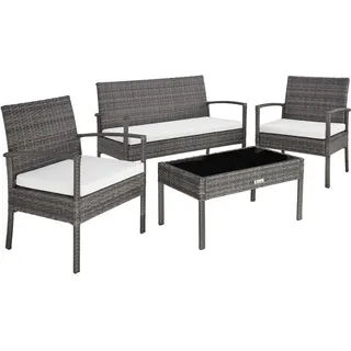 tectake Rattan Sitzgruppe Sparta,schlanke Gestelle,grau , Grau , Kunststoff , Rechteckig , Gartenmöbel, Gartengarnituren, Gartenmöbel-Sets