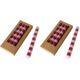 Boltze Stabkerze Stripy (4-tlg., weiß/rot, 20 cm, aus Wachs, verspieltes Design, Stabkerze, Kerze, gestreifte Kerze, Deko) 2051293 (Packung mit 2)