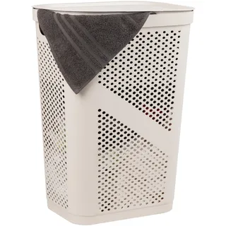 Mind Reader Schmaler Wäschekorb mit Deckel, 60L Wäschekorb, belüfteter Kunststoff, Elfenbein