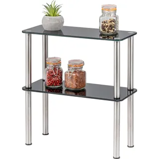 bremermann Glas-Regal, Küchenregal 2 Ebenen, Glas/Edelstahlfüße, schwarz - Schwarz