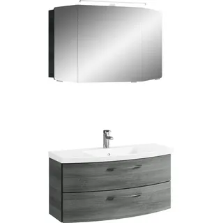 Saphir Badmöbel-Set "Cassca Sprint 2-teilig Mineralmarmor-Waschtisch mit LED-Spiegelschrank" 2 Stk. tlg., graphit struktur quer nachbildung