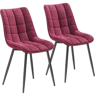 WOLTU Esszimmerstühle 2er Set, Küchenstühle gepolstert mit Rückenlehne | Sitzfläche aus Samt, mit Metallbeinen, bis 150 kg belastbar, für Wohnzimmer Küche Esszimmer, Bordeaux