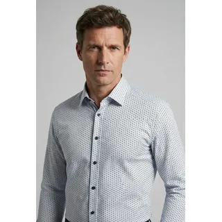 Langarmhemd OLYMP "Luxor", Herren, Gr. 43, N-Gr, weiß, Web, Obermaterial: 100% Baumwolle, 2-Knopf-Manschette, Hemden Langarmhemd, graphisches Muster, modern fit, Businesshemd, New-Kentkragen